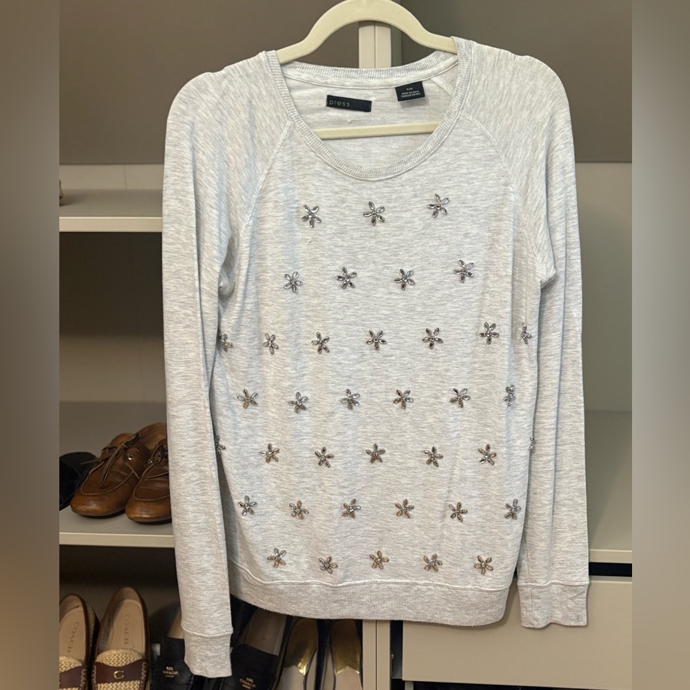 Press Grey Embellished Top, S